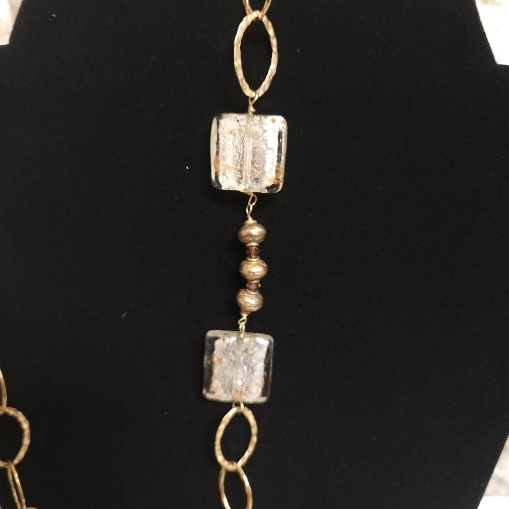 Chic Long Gold Chain Necklace with Sparkling Copper and Silver Accents - Picture 3 of 5